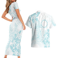 Turquoise Kuki Airani Tapakau Couples Matching Short Sleeve Bodycon Dress and Hawaiian Shirt Tribal Anchor Mix Tiare