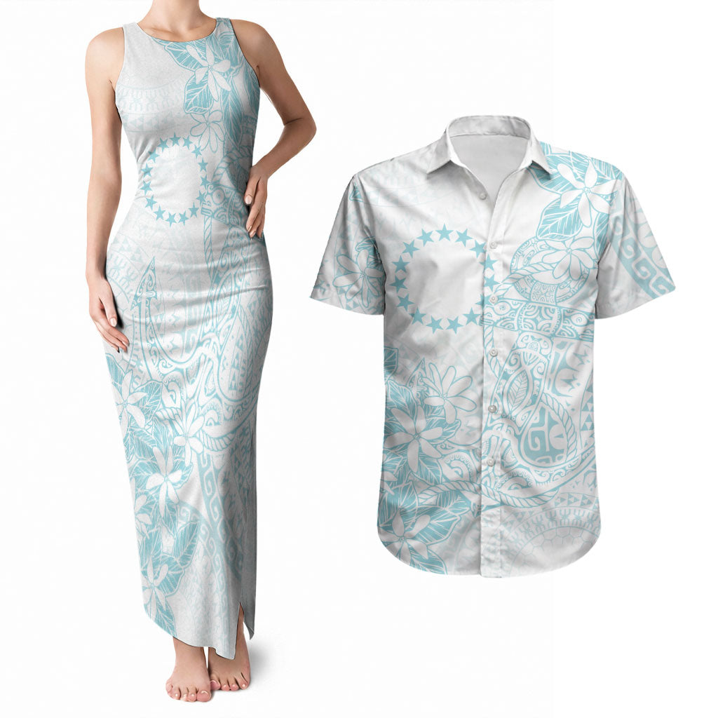 Turquoise Kuki Airani Tapakau Couples Matching Tank Maxi Dress and Hawaiian Shirt Tribal Anchor Mix Tiare LT7 Turquoise - Polynesian Pride