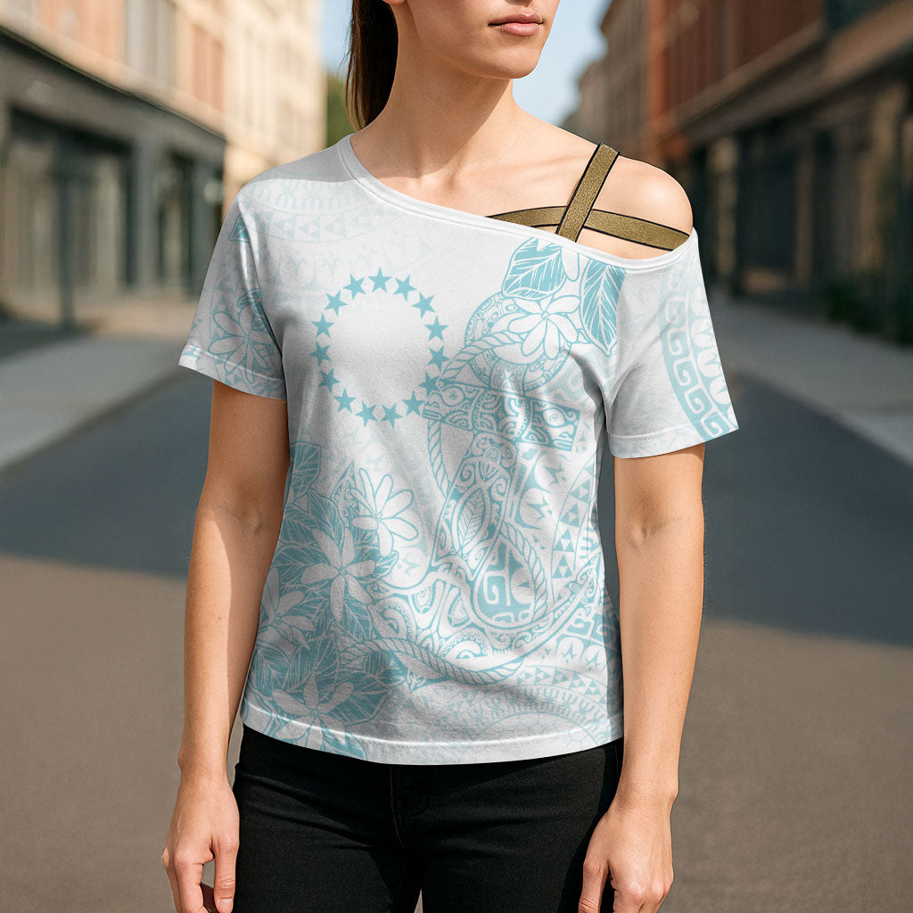 Turquoise Kuki Airani Tapakau Cross Shoulder Shirt Tribal Anchor Mix Tiare