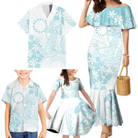 Turquoise Kuki Airani Tapakau Family Matching Mermaid Dress and Hawaiian Shirt Tribal Anchor Mix Tiare