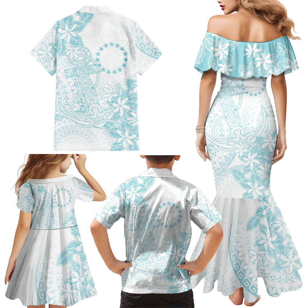 Turquoise Kuki Airani Tapakau Family Matching Mermaid Dress and Hawaiian Shirt Tribal Anchor Mix Tiare