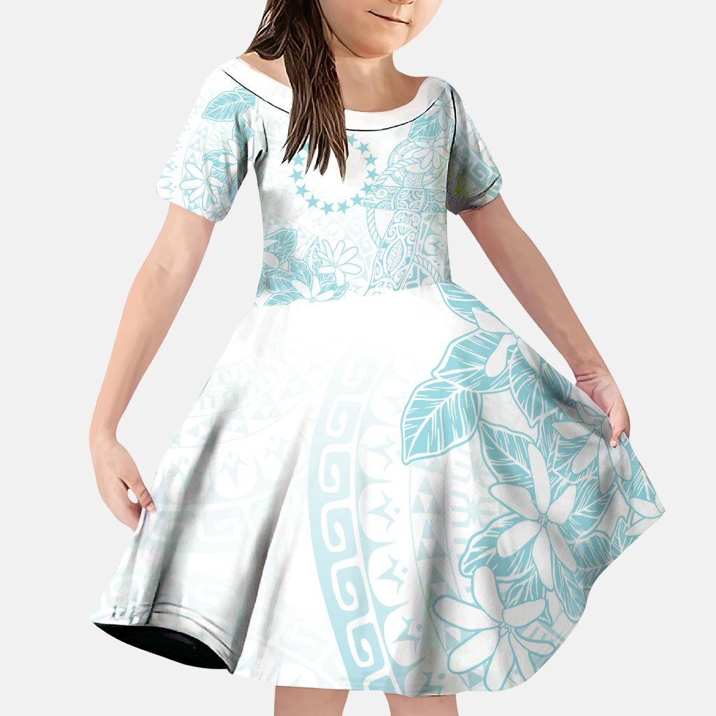 Turquoise Kuki Airani Tapakau Family Matching Off The Shoulder Long Sleeve Dress and Hawaiian Shirt Tribal Anchor Mix Tiare