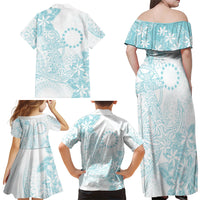 Turquoise Kuki Airani Tapakau Family Matching Off Shoulder Maxi Dress and Hawaiian Shirt Tribal Anchor Mix Tiare