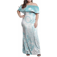Turquoise Kuki Airani Tapakau Family Matching Off Shoulder Maxi Dress and Hawaiian Shirt Tribal Anchor Mix Tiare