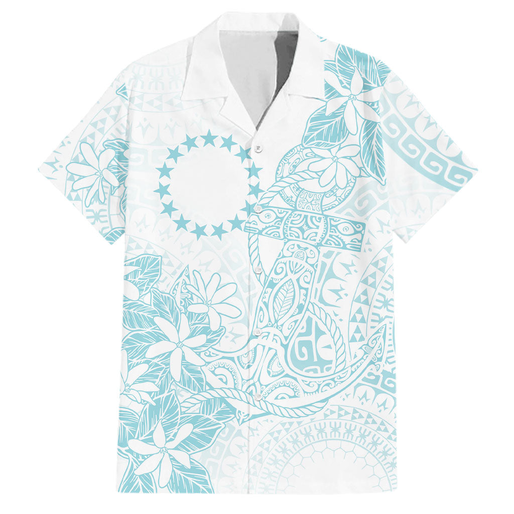 Turquoise Kuki Airani Tapakau Family Matching Off Shoulder Short Dress and Hawaiian Shirt Tribal Anchor Mix Tiare
