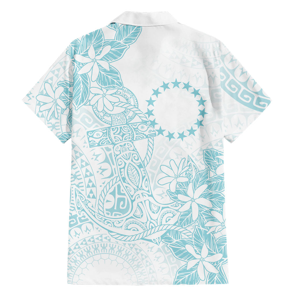 Turquoise Kuki Airani Tapakau Family Matching Short Sleeve Bodycon Dress and Hawaiian Shirt Tribal Anchor Mix Tiare