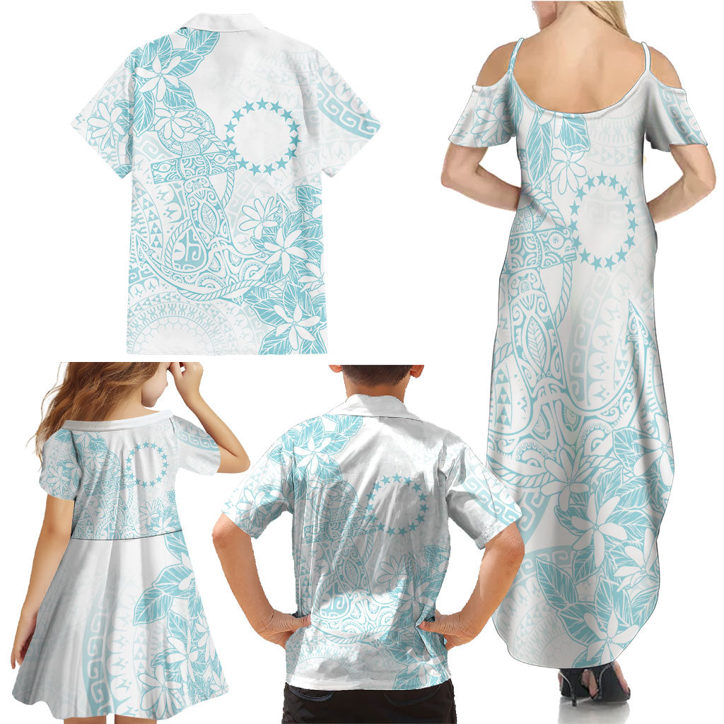 Turquoise Kuki Airani Tapakau Family Matching Summer Maxi Dress and Hawaiian Shirt Tribal Anchor Mix Tiare