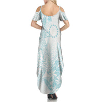 Turquoise Kuki Airani Tapakau Family Matching Summer Maxi Dress and Hawaiian Shirt Tribal Anchor Mix Tiare