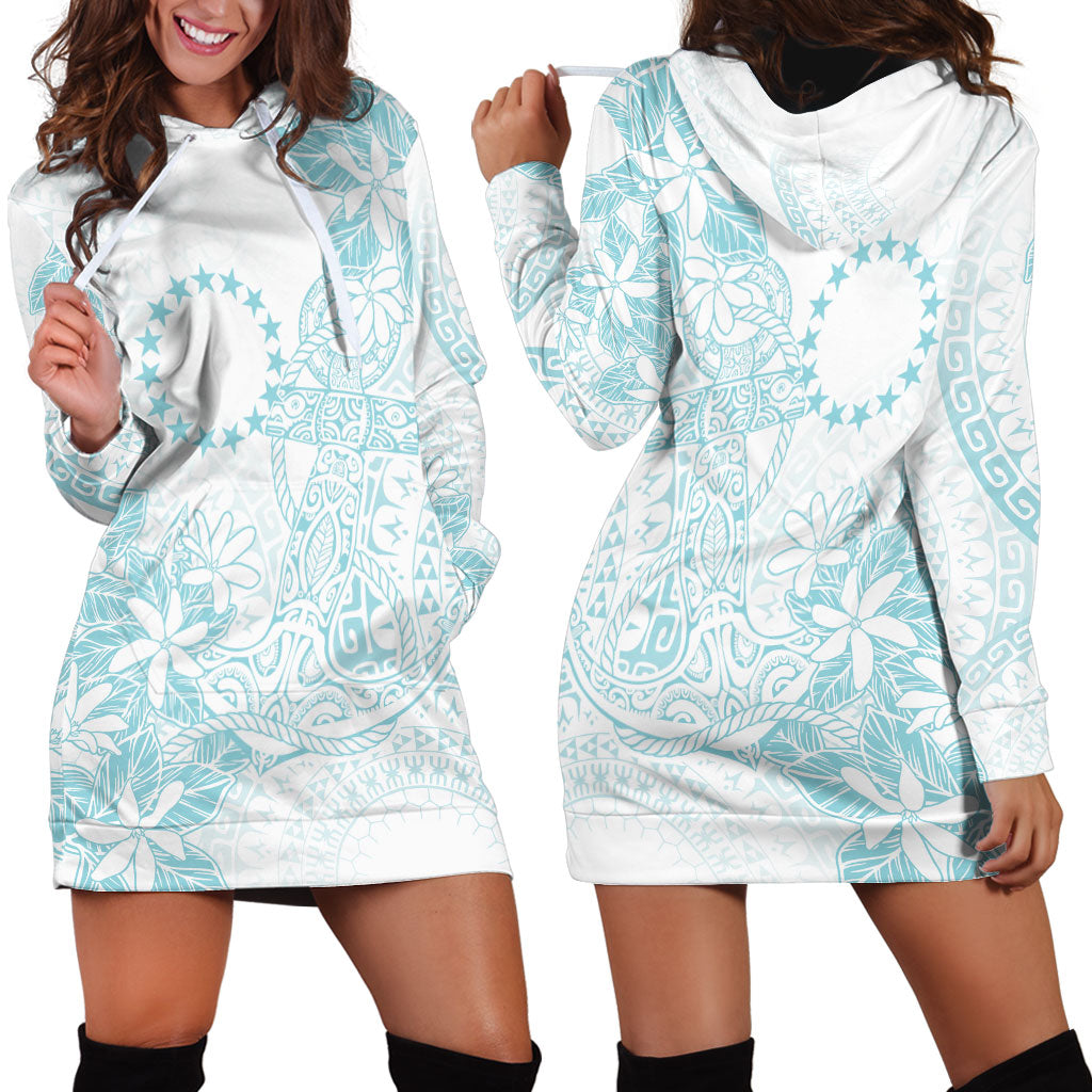Turquoise Kuki Airani Tapakau Hoodie Dress Tribal Anchor Mix Tiare
