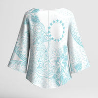 Turquoise Kuki Airani Tapakau Kimono Sleeve Blouse Tribal Anchor Mix Tiare