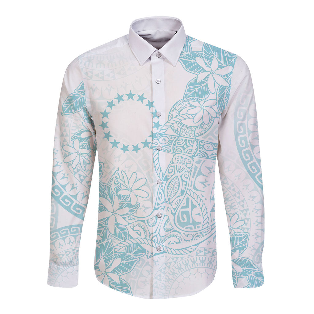 Turquoise Kuki Airani Tapakau Long Sleeve Button Shirt Tribal Anchor Mix Tiare LT7 Unisex Turquoise - Polynesian Pride
