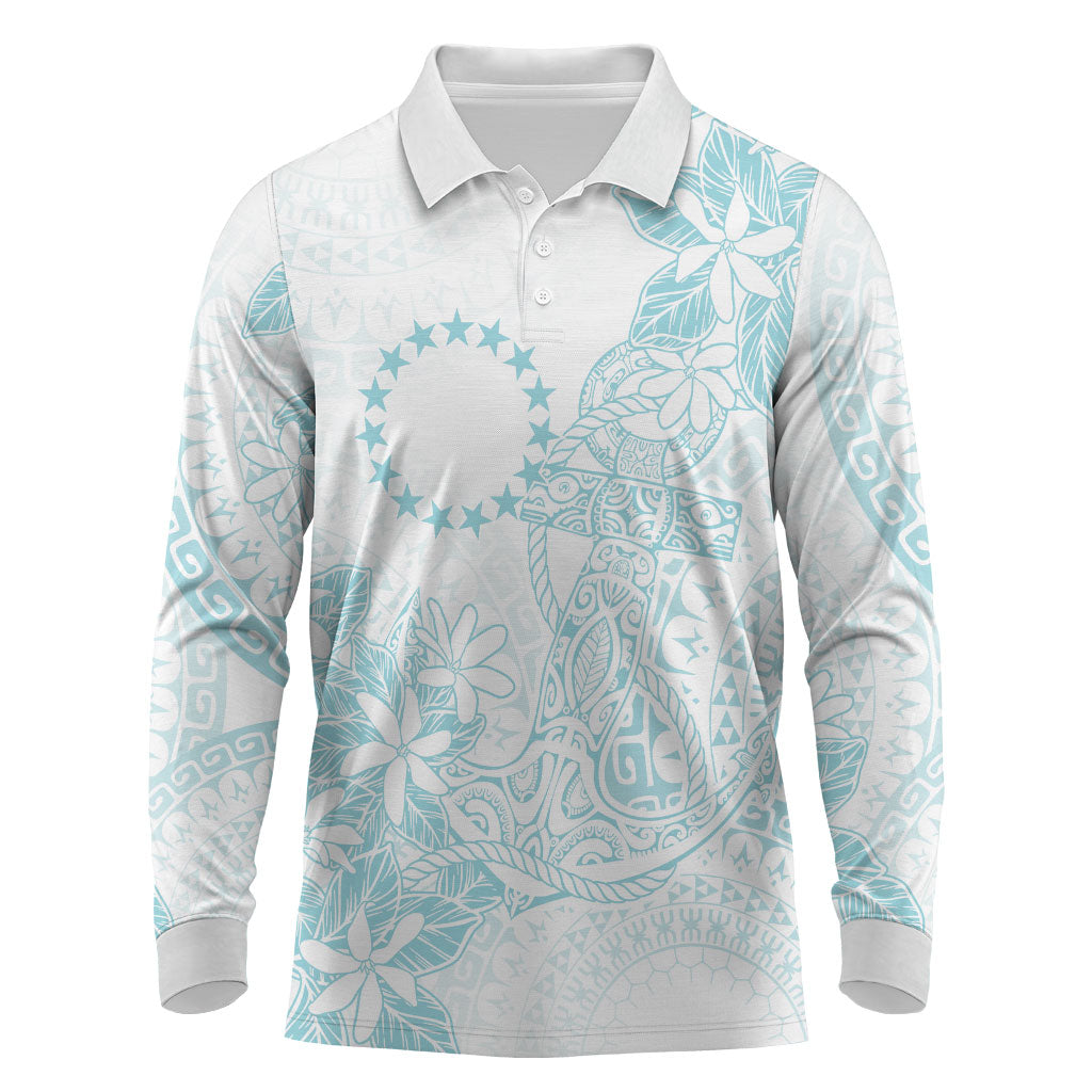 Turquoise Kuki Airani Tapakau Long Sleeve Polo Shirt Tribal Anchor Mix Tiare