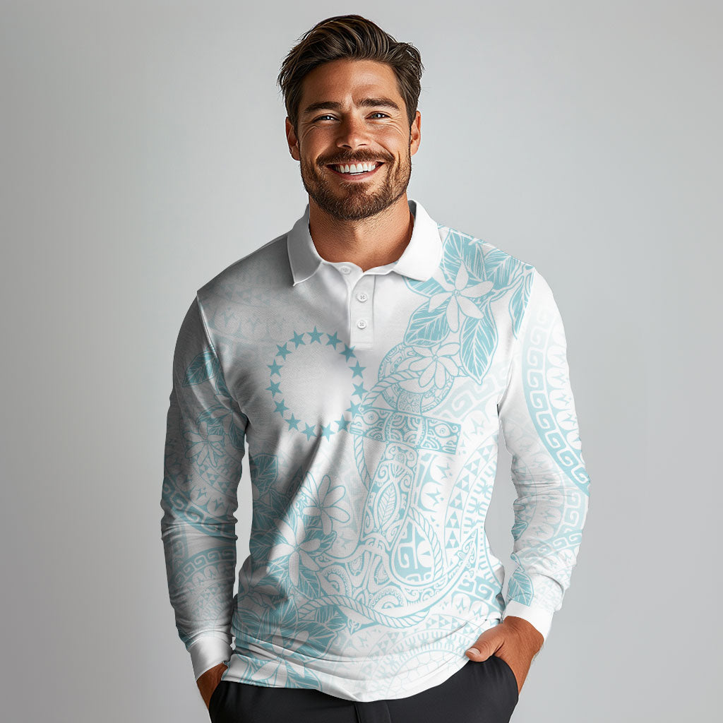 Turquoise Kuki Airani Tapakau Long Sleeve Polo Shirt Tribal Anchor Mix Tiare