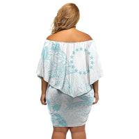 Turquoise Kuki Airani Tapakau Off Shoulder Short Dress Tribal Anchor Mix Tiare