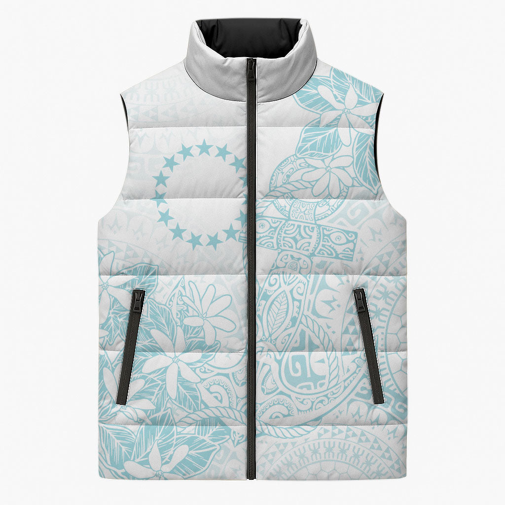 Turquoise Kuki Airani Tapakau Sleeveless Puffer Jacket Tribal Anchor Mix Tiare
