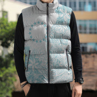 Turquoise Kuki Airani Tapakau Sleeveless Puffer Jacket Tribal Anchor Mix Tiare