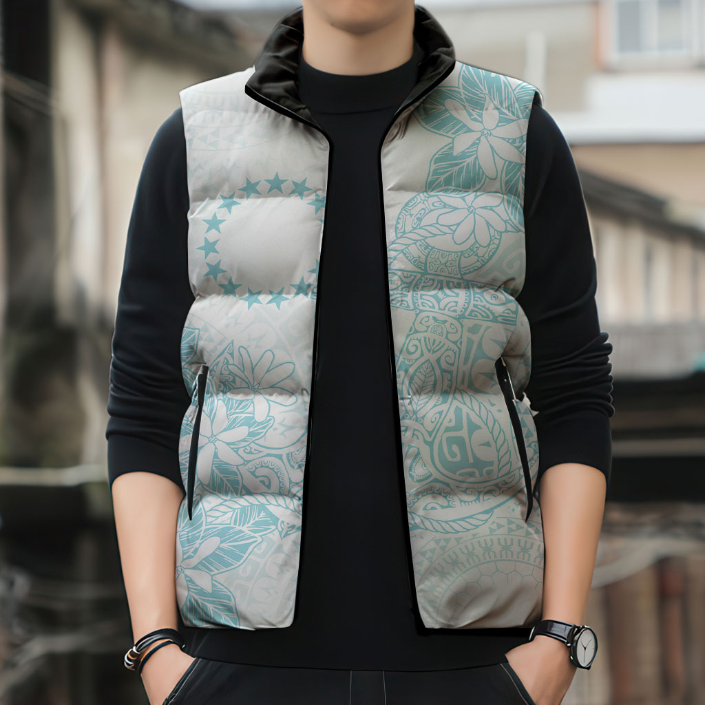 Turquoise Kuki Airani Tapakau Sleeveless Puffer Jacket Tribal Anchor Mix Tiare