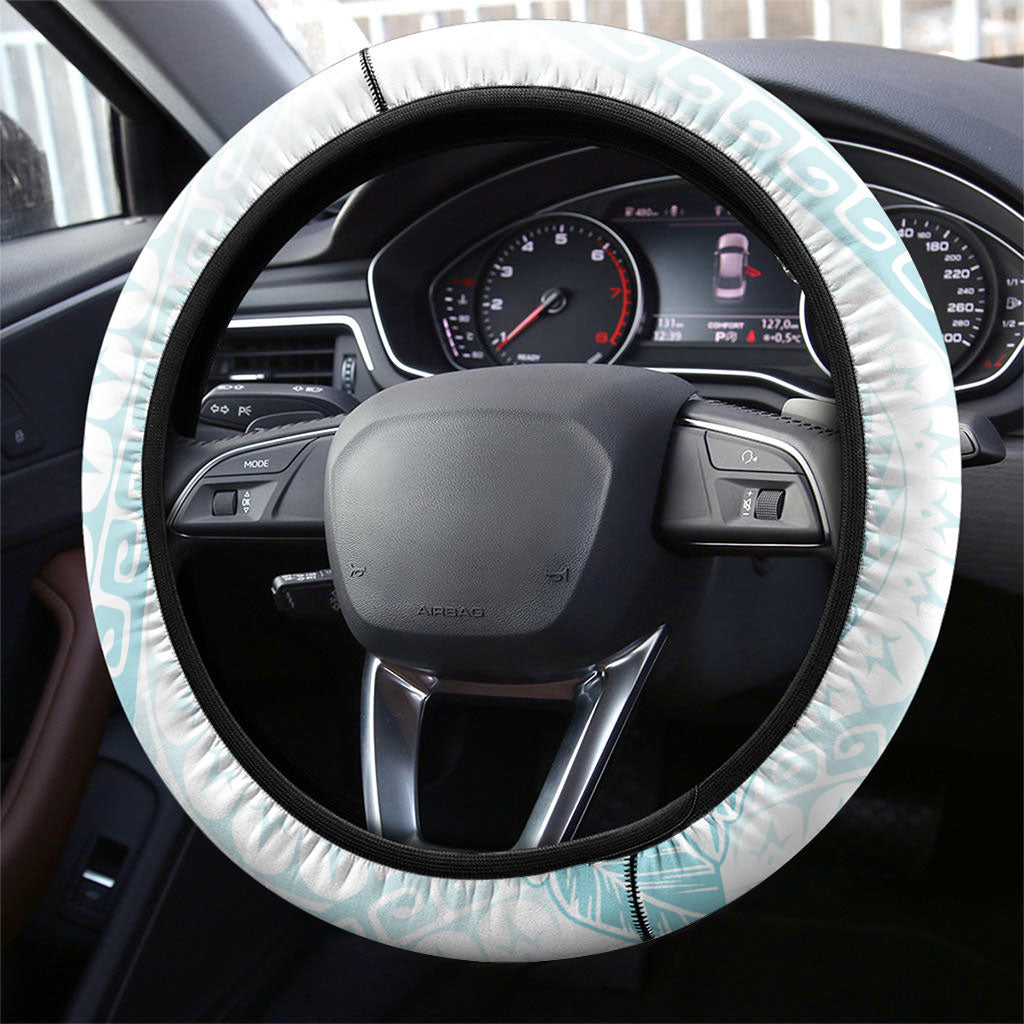 Turquoise Kuki Airani Tapakau Steering Wheel Cover Tribal Anchor Mix Tiare