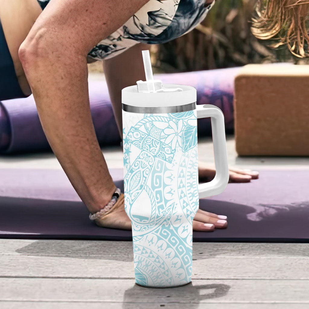 Turquoise Kuki Airani Tapakau Tumbler With Handle Tribal Anchor Mix Tiare