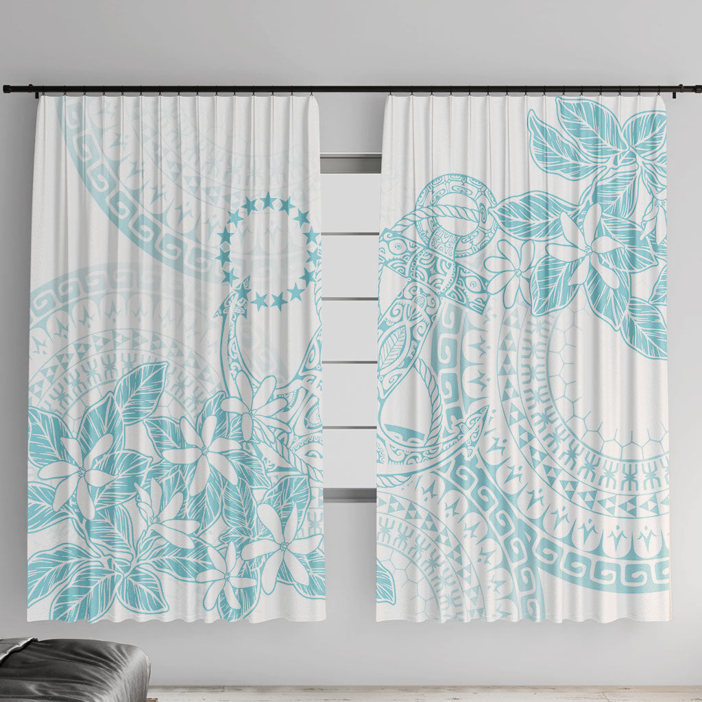 Turquoise Kuki Airani Tapakau Window Curtain Tribal Anchor Mix Tiare LT7 With Hooks Turquoise - Polynesian Pride