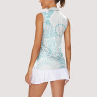 Turquoise Kuki Airani Tapakau Women Sleeveless Polo Shirt Tribal Anchor Mix Tiare