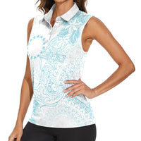Turquoise Kuki Airani Tapakau Women Sleeveless Polo Shirt Tribal Anchor Mix Tiare