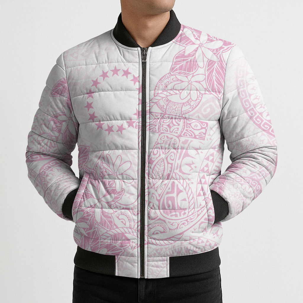 Candy Pink Kuki Airani Tapakau Bomber Puffer Jacket Tribal Anchor Mix Tiare