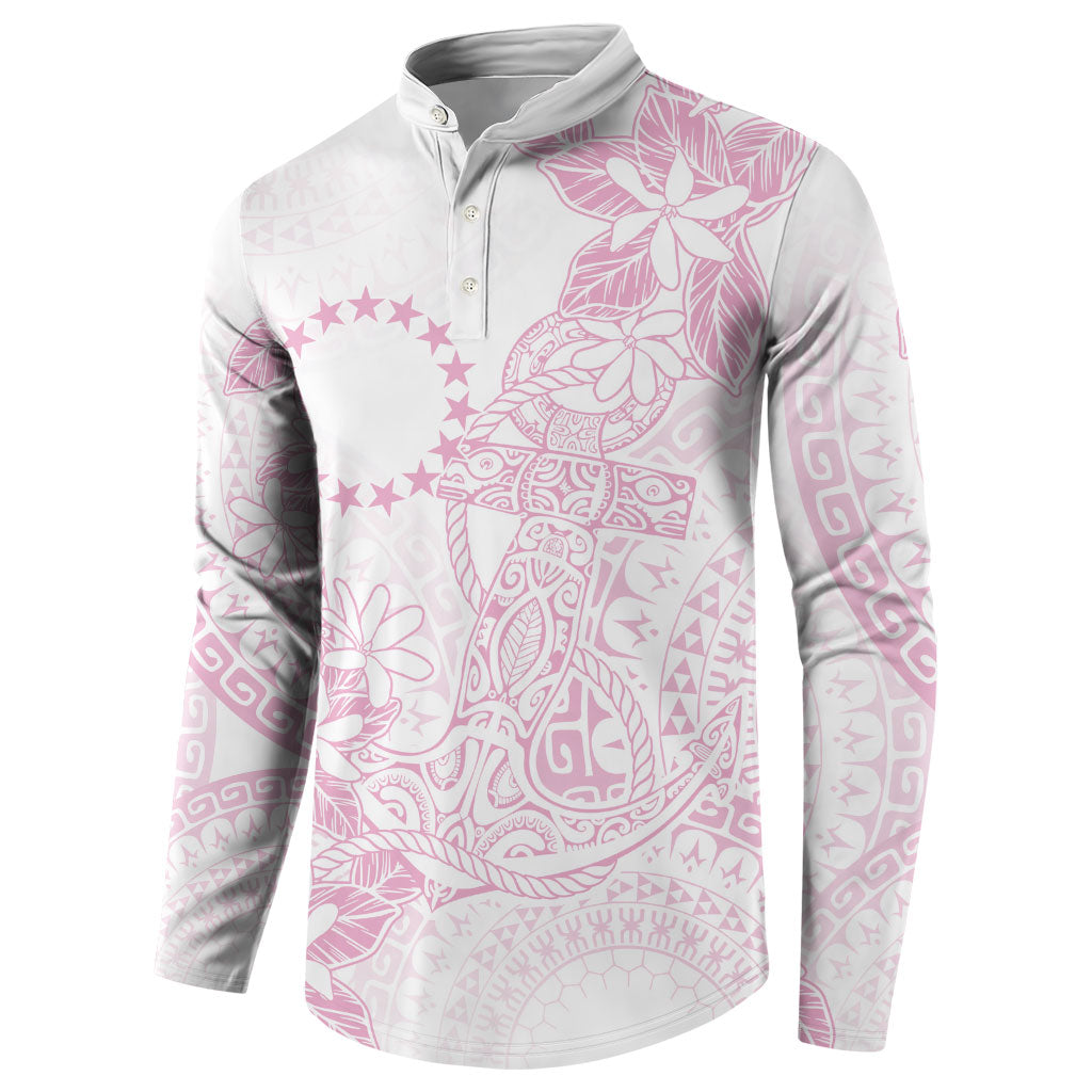 Candy Pink Kuki Airani Tapakau Button Sweatshirt Tribal Anchor Mix Tiare