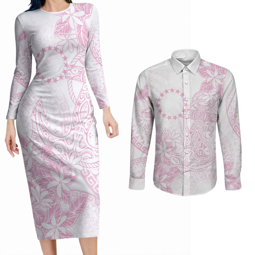 Candy Pink Kuki Airani Tapakau Couples Matching Long Sleeve Bodycon Dress and Long Sleeve Button Shirt Tribal Anchor Mix Tiare LT7 Candy Pink - Polynesian Pride