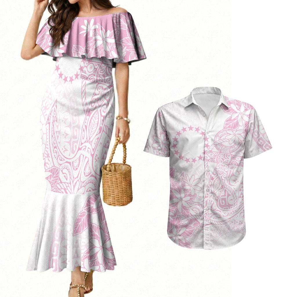 Candy Pink Kuki Airani Tapakau Couples Matching Mermaid Dress and Hawaiian Shirt Tribal Anchor Mix Tiare LT7 Candy Pink - Polynesian Pride