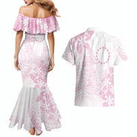 Candy Pink Kuki Airani Tapakau Couples Matching Mermaid Dress and Hawaiian Shirt Tribal Anchor Mix Tiare