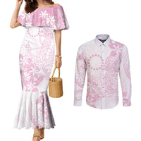 Candy Pink Kuki Airani Tapakau Couples Matching Mermaid Dress and Long Sleeve Button Shirt Tribal Anchor Mix Tiare