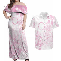 Candy Pink Kuki Airani Tapakau Couples Matching Off Shoulder Maxi Dress and Hawaiian Shirt Tribal Anchor Mix Tiare