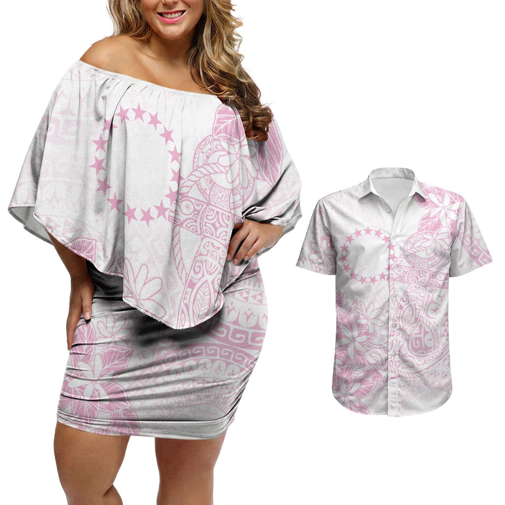 Candy Pink Kuki Airani Tapakau Couples Matching Off Shoulder Short Dress and Hawaiian Shirt Tribal Anchor Mix Tiare LT7 Candy Pink - Polynesian Pride