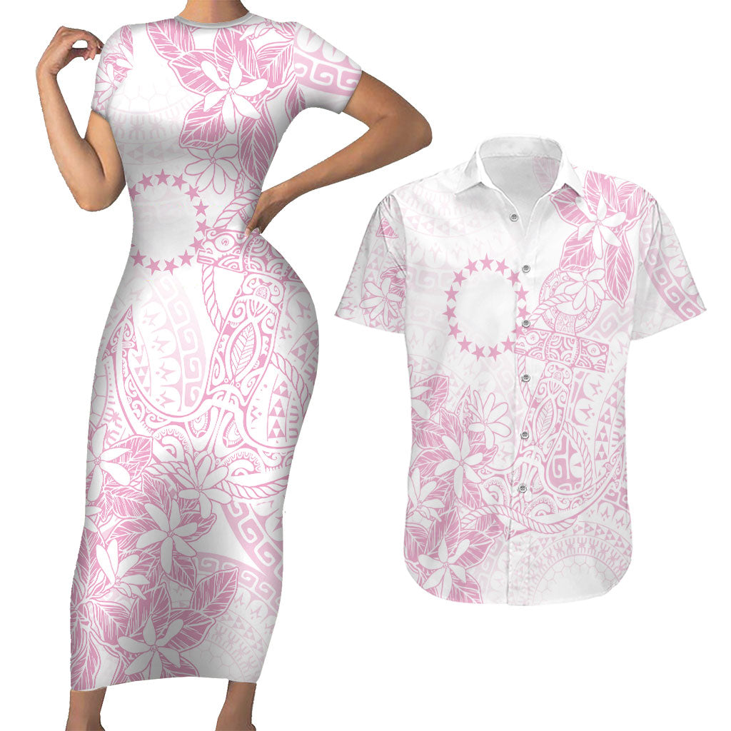 Candy Pink Kuki Airani Tapakau Couples Matching Short Sleeve Bodycon Dress and Hawaiian Shirt Tribal Anchor Mix Tiare