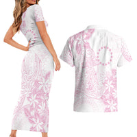 Candy Pink Kuki Airani Tapakau Couples Matching Short Sleeve Bodycon Dress and Hawaiian Shirt Tribal Anchor Mix Tiare