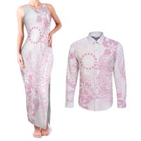 Candy Pink Kuki Airani Tapakau Couples Matching Tank Maxi Dress and Long Sleeve Button Shirt Tribal Anchor Mix Tiare