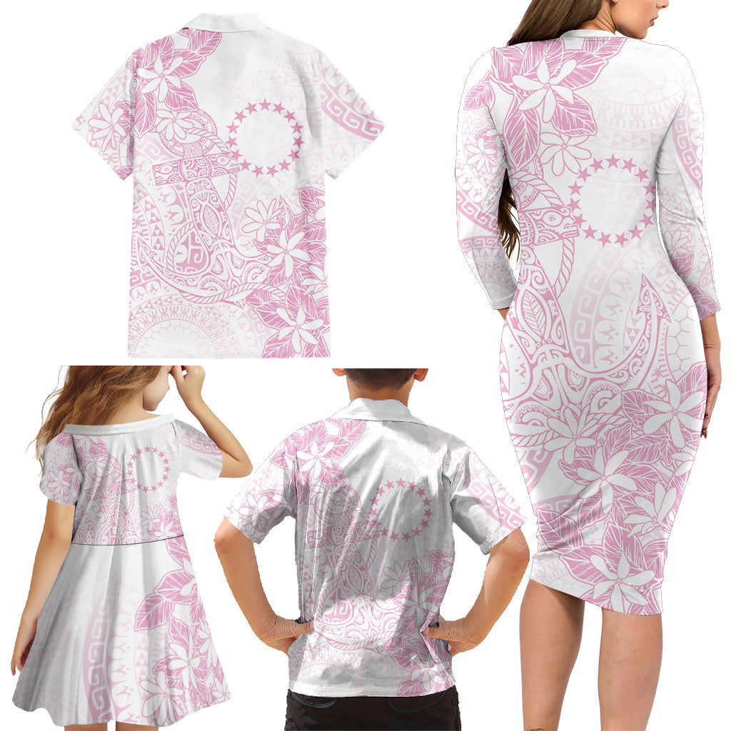 Candy Pink Kuki Airani Tapakau Family Matching Long Sleeve Bodycon Dress and Hawaiian Shirt Tribal Anchor Mix Tiare