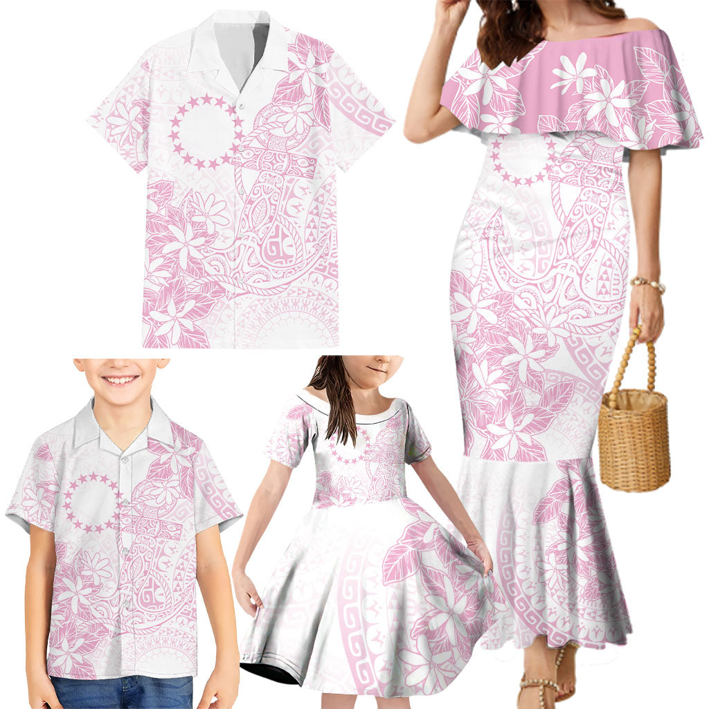 Candy Pink Kuki Airani Tapakau Family Matching Mermaid Dress and Hawaiian Shirt Tribal Anchor Mix Tiare