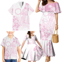 Candy Pink Kuki Airani Tapakau Family Matching Mermaid Dress and Hawaiian Shirt Tribal Anchor Mix Tiare