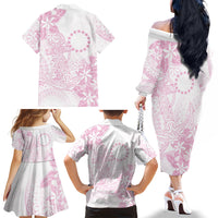 Candy Pink Kuki Airani Tapakau Family Matching Off The Shoulder Long Sleeve Dress and Hawaiian Shirt Tribal Anchor Mix Tiare