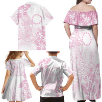Candy Pink Kuki Airani Tapakau Family Matching Off Shoulder Maxi Dress and Hawaiian Shirt Tribal Anchor Mix Tiare