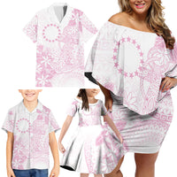 Candy Pink Kuki Airani Tapakau Family Matching Off Shoulder Short Dress and Hawaiian Shirt Tribal Anchor Mix Tiare