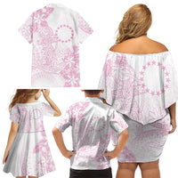 Candy Pink Kuki Airani Tapakau Family Matching Off Shoulder Short Dress and Hawaiian Shirt Tribal Anchor Mix Tiare
