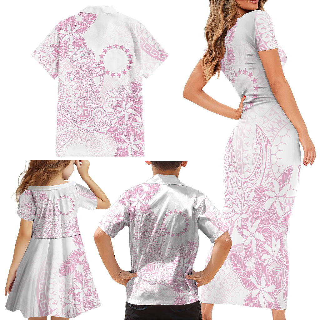 Candy Pink Kuki Airani Tapakau Family Matching Short Sleeve Bodycon Dress and Hawaiian Shirt Tribal Anchor Mix Tiare