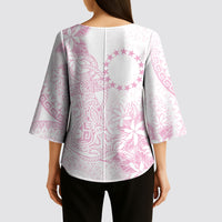 Candy Pink Kuki Airani Tapakau Kimono Sleeve Blouse Tribal Anchor Mix Tiare