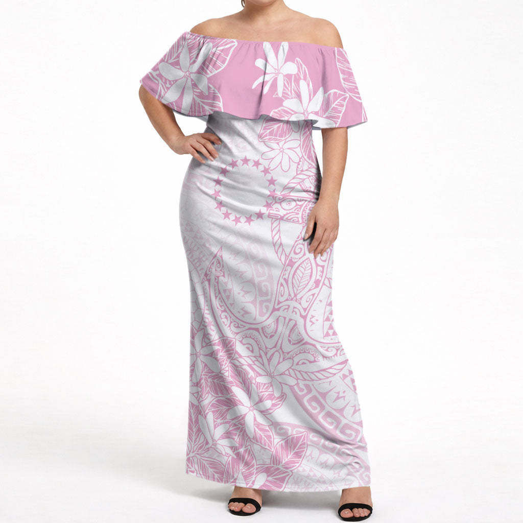 Candy Pink Kuki Airani Tapakau Off Shoulder Maxi Dress Tribal Anchor Mix Tiare LT7 Women Candy Pink - Polynesian Pride