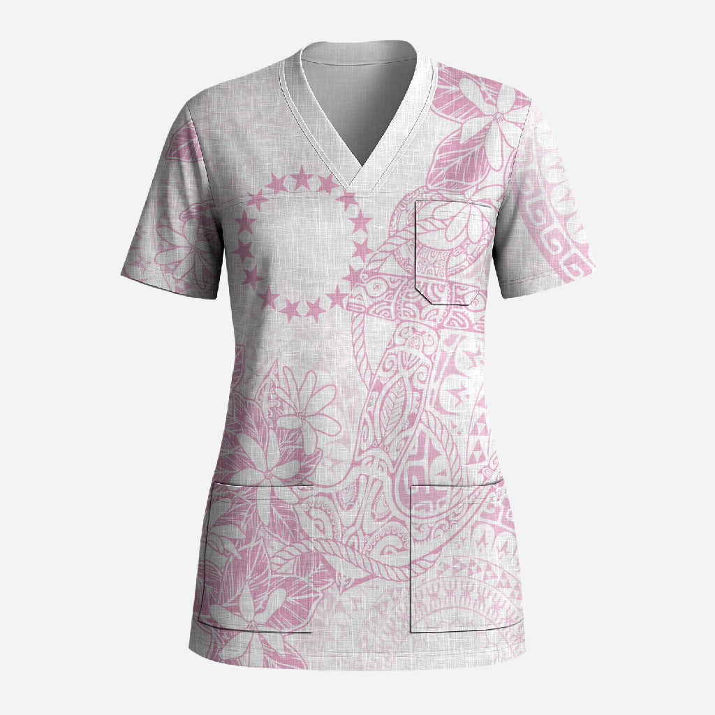 Candy Pink Kuki Airani Tapakau Scrub Top Tribal Anchor Mix Tiare LT7 Adult Candy Pink - Polynesian Pride