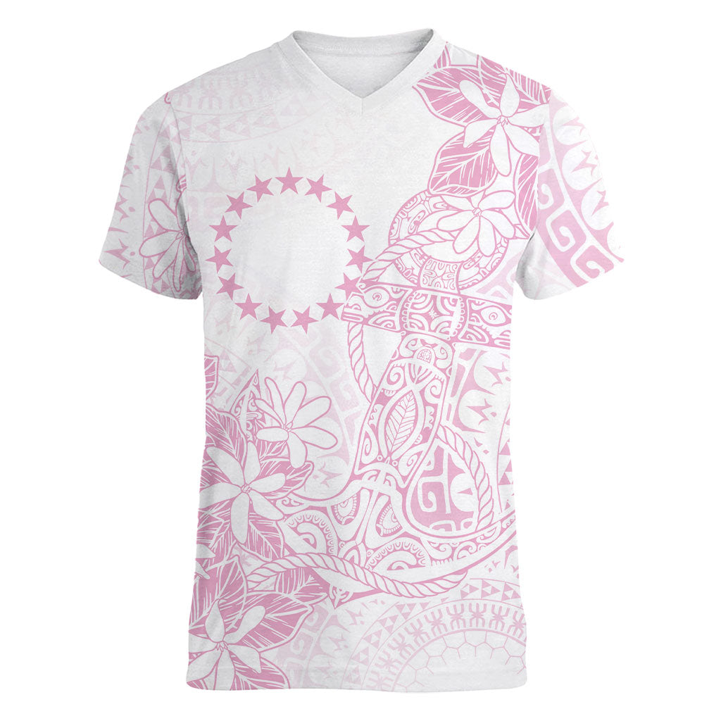 Candy Pink Kuki Airani Tapakau Women V-Neck T-Shirt Tribal Anchor Mix Tiare