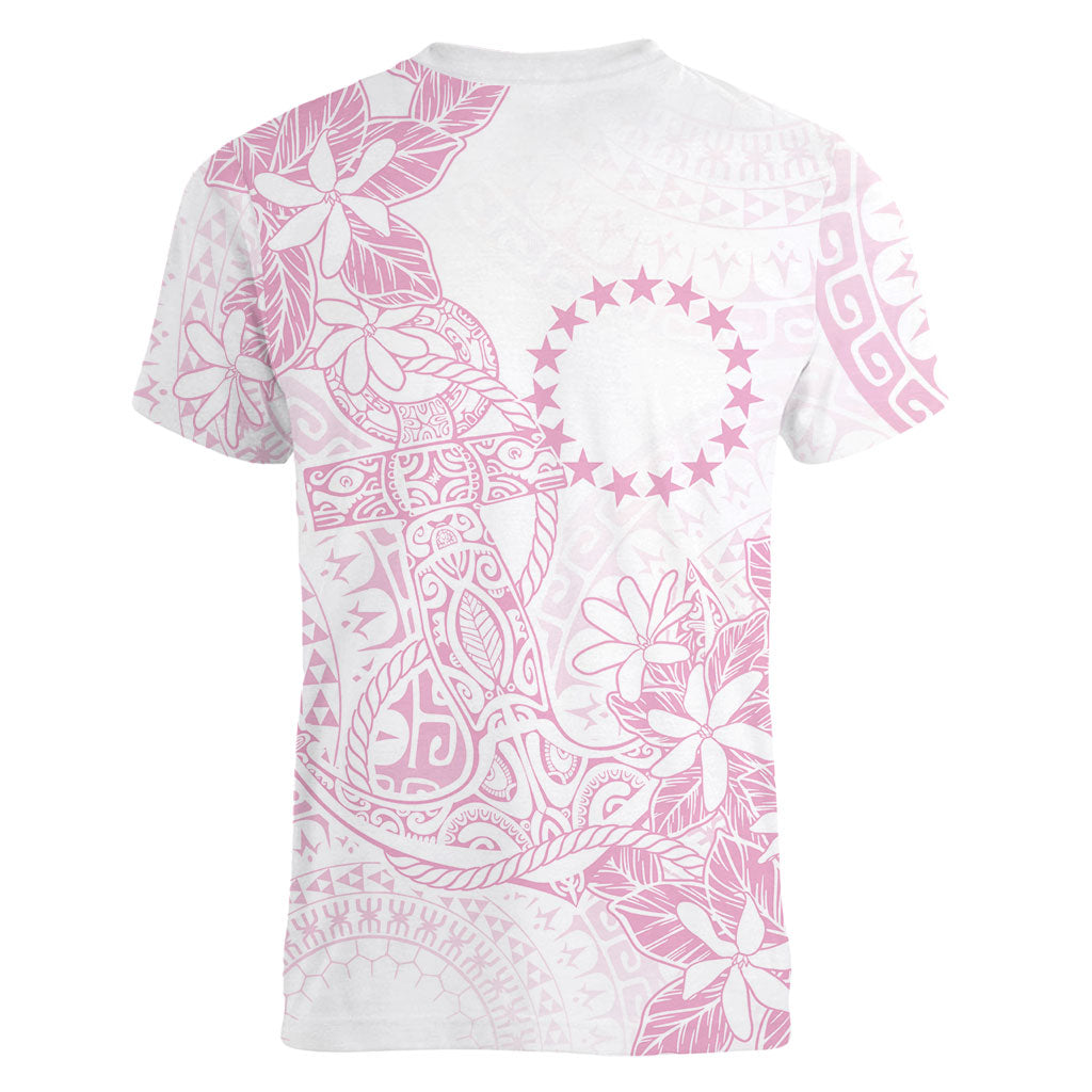 Candy Pink Kuki Airani Tapakau Women V-Neck T-Shirt Tribal Anchor Mix Tiare